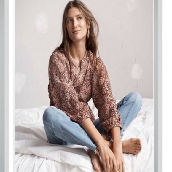 Madewell 3/4 Drawstring Kaleidoscope Print Top S - Picture 2 of 12